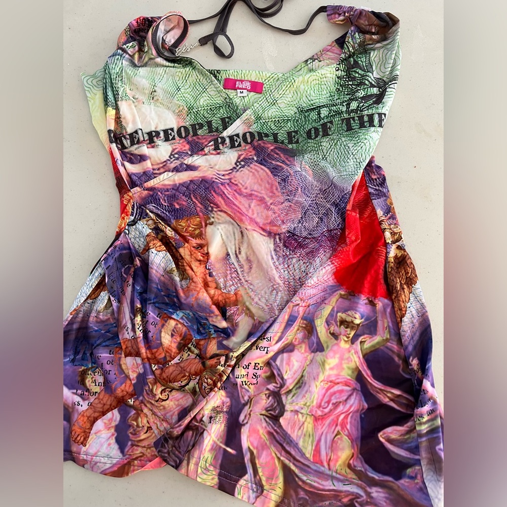 ELSIE FRED “Free People of The World “ Sleeveless Asymmetrical Cami Halter Sz M